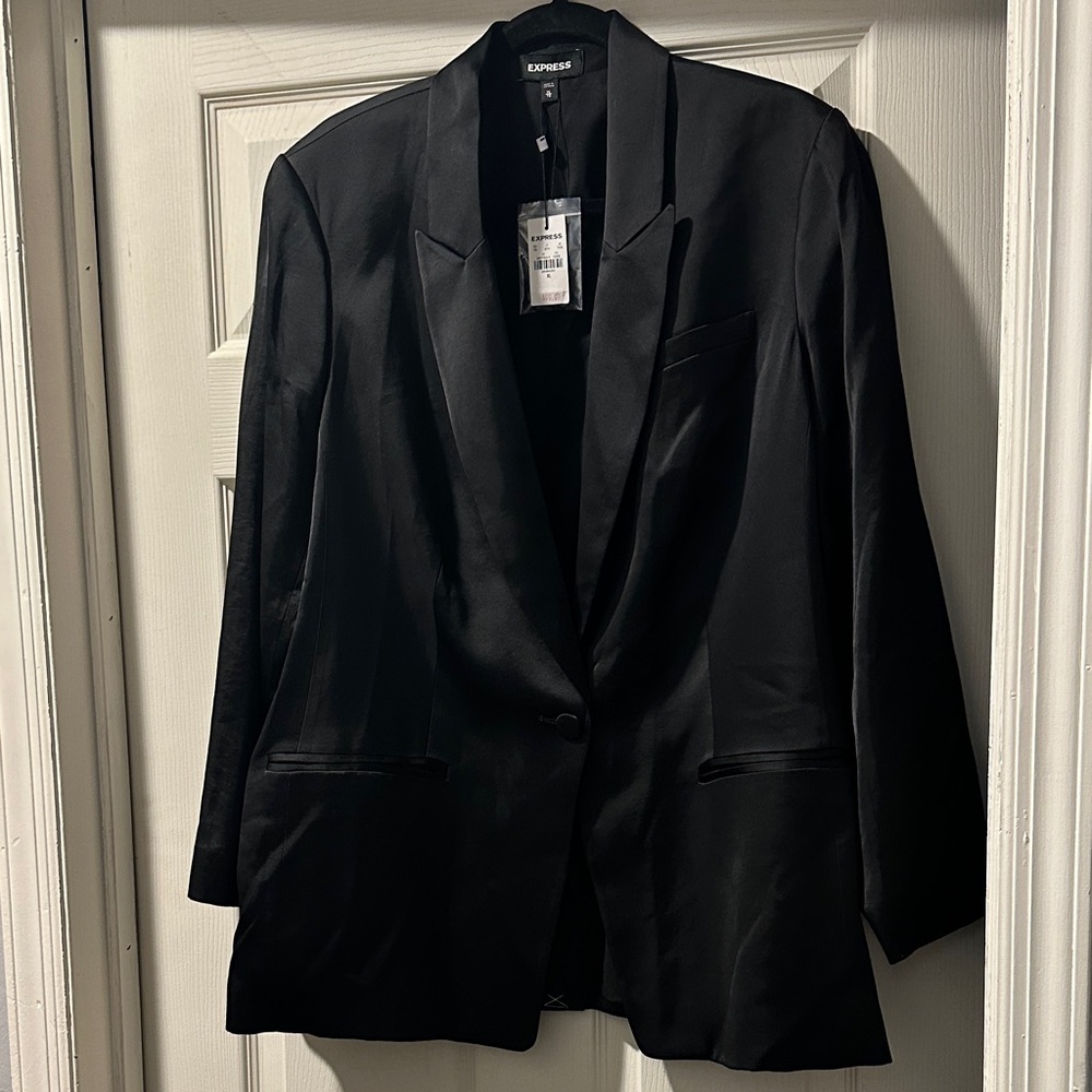 Express Black Satin Single-Button Blazer